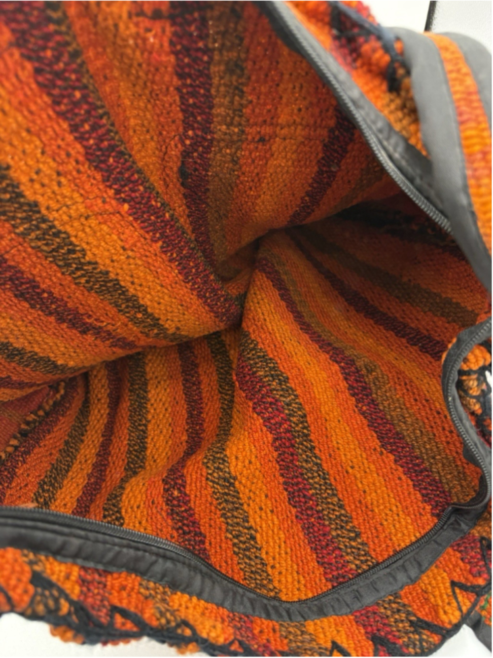 Very Large Handmade Crochet/Woven Shoulder Tote Bag Zipper Pocket 70's Orange - Picture 6 of 6